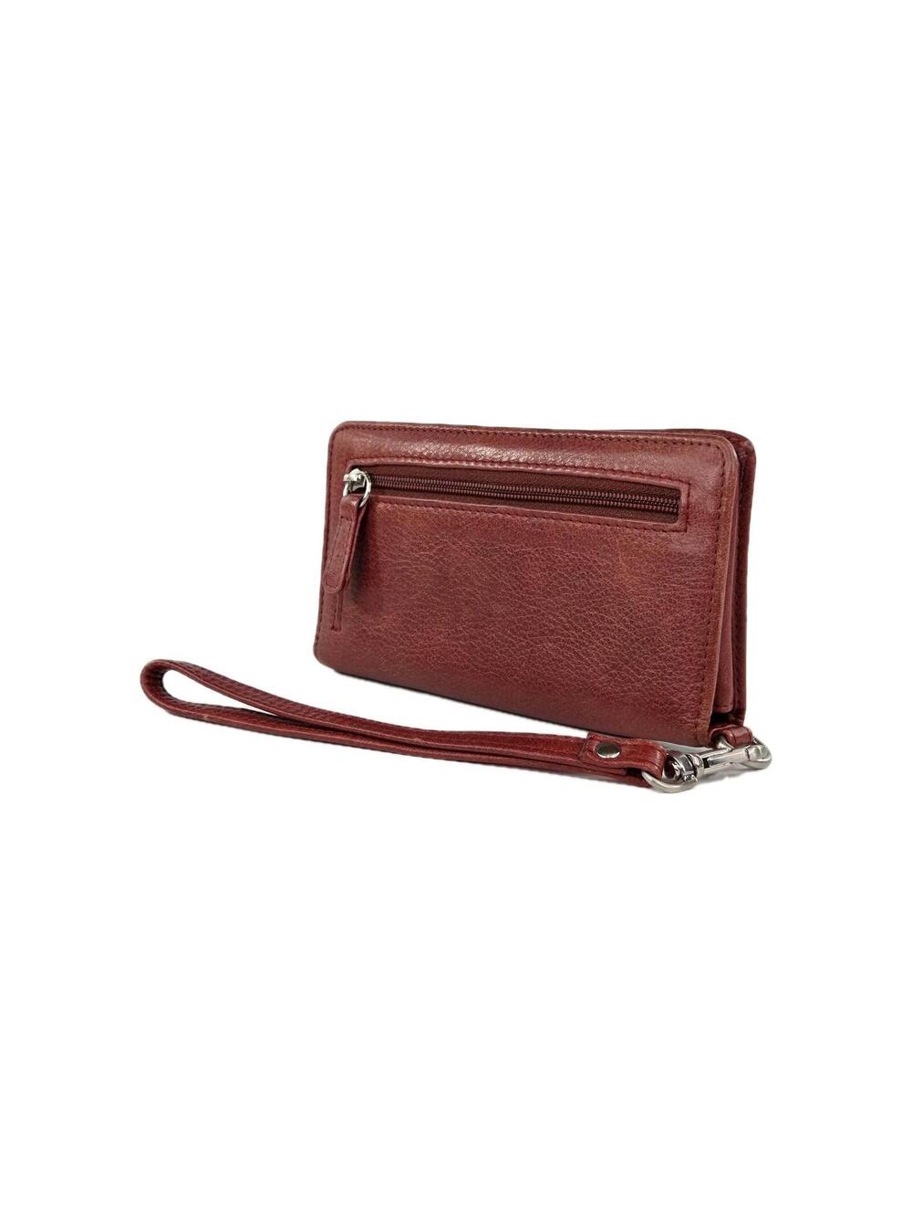 Overland Red Leather Cash Wallet Pockets Card Holder Zip Clutch Wallet